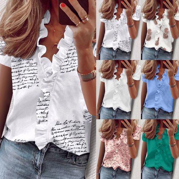 women summer ruffle blouse shirts short sleeve solid print casual 6 colors 2021 drop leisure ladies party tunic women's blouses &, White
women summer ruffle blouse shirts short sleeve solid print casual 6 colors 2021 drop leisure ladies party tunic women's blouses &, White