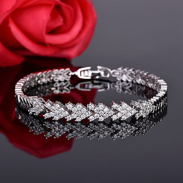 

fashion zircon inlaid women bracelet wrist chain girl 18k white gold filled classic gift, Black
