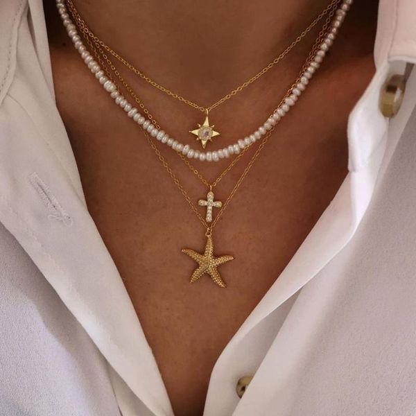 fashion jewelry vintage starfish cross pendant chain necklace faux pearls beads four layer necklaces, Silver
fashion jewelry vintage starfish cross pendant chain necklace faux pearls beads four layer necklaces, Silver