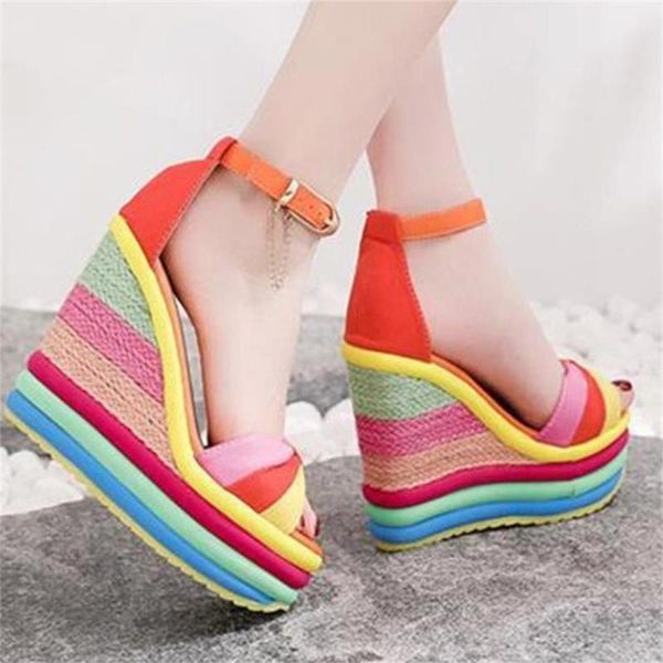 sandals women summer high heel wedges rainbow platform peep toe rome ladies shoes sandalias de las mujeres, Black
sandals women summer high heel wedges rainbow platform peep toe rome ladies shoes sandalias de las mujeres, Black