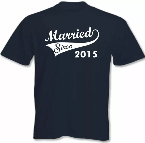 Married since 2015 mens funny t-shirt wedding groom anniversary, White;black
Married since 2015 mens funny t-shirt wedding groom anniversary, White;black