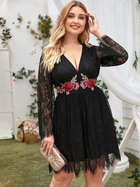 plus size dresses deep v neck lace party dress women summer long sleeve embroidery floral high waist short mini, Black
plus size dresses deep v neck lace party dress women summer long sleeve embroidery floral high waist short mini, Black