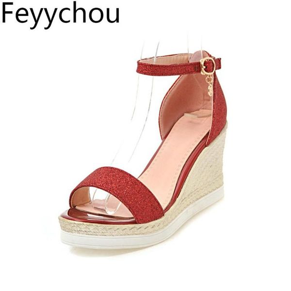 women sandals super high heel beach shoe summer sequined cloth buckle platform wedges fashion casual party black silver red
women sandals super high heel beach shoe summer sequined cloth buckle platform wedges fashion casual party black silver red