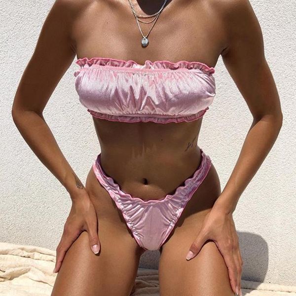 women's swimwear velvet bikinis set 2021 swimsuit ruffle high cut bathing suit solid bandage brazilian biquinis with pad, White;black
women's swimwear velvet bikinis set 2021 swimsuit ruffle high cut bathing suit solid bandage brazilian biquinis with pad, White;black