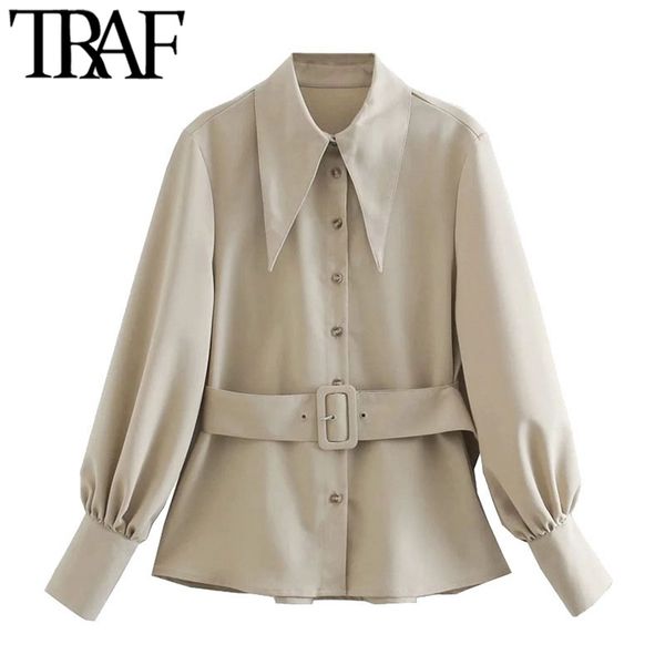 women fashion with belt back pleated blouses vintage lantern sleeve button-up female shirts blusas chic 210507, White
women fashion with belt back pleated blouses vintage lantern sleeve button-up female shirts blusas chic 210507, White