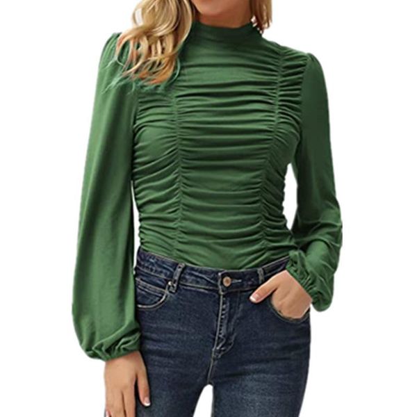 women's t-shirt 2021 autumn and winter solid color long-sleeved lantern sleeve high-neck pleated slim-fit, White
women's t-shirt 2021 autumn and winter solid color long-sleeved lantern sleeve high-neck pleated slim-fit, White