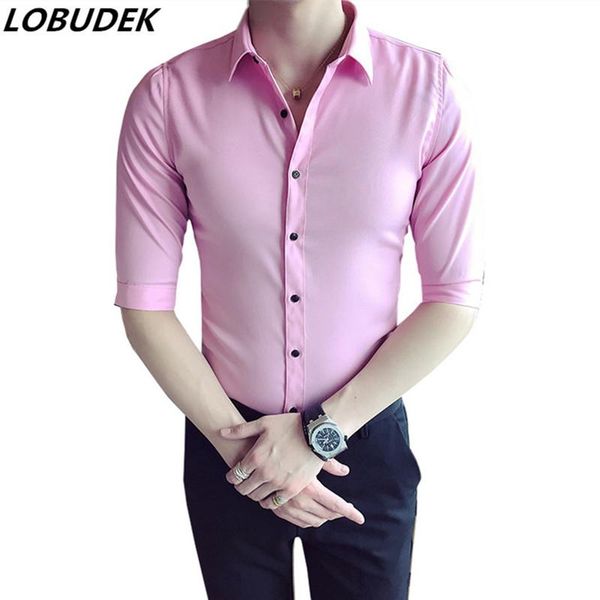 occident summer pink gray black white solid color male casual shirts men's short sleeve slim shirt wedding groom fashion clothes, White;black
occident summer pink gray black white solid color male casual shirts men's short sleeve slim shirt wedding groom fashion clothes, White;black