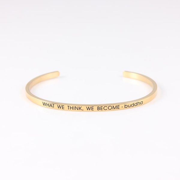 bangle what we think, become - buddha gold color 316l stainless steel bar positive inspirational quote cuff mantra bracelets, Black
bangle what we think, become - buddha gold color 316l stainless steel bar positive inspirational quote cuff mantra bracelets, Black