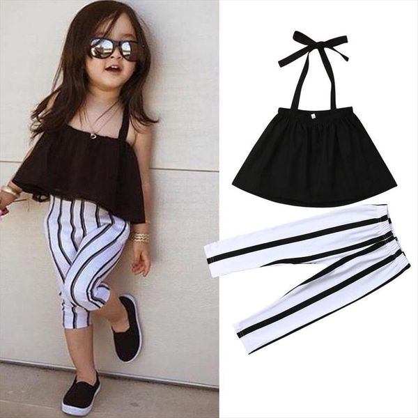 summer 2pcs toddler girls black neck t shirt trousers striped pants set kids casual clothes fashion outfits, White
summer 2pcs toddler girls black neck t shirt trousers striped pants set kids casual clothes fashion outfits, White