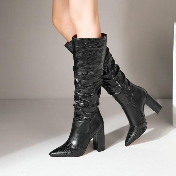 boots ladies stone pattern spring autumn knee high fashion pleated zipper long female winter square heel women shoes, Black
boots ladies stone pattern spring autumn knee high fashion pleated zipper long female winter square heel women shoes, Black