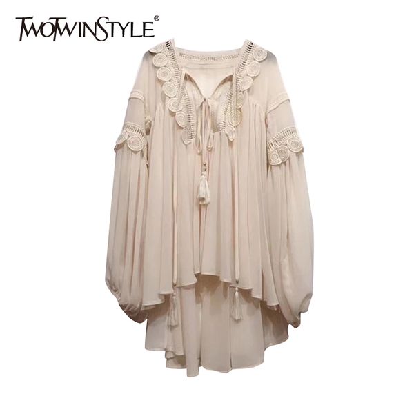 lace patchwork shirt for women v neck lantern sleeve hollow out up perspective blouse female fashion 210524, White
lace patchwork shirt for women v neck lantern sleeve hollow out up perspective blouse female fashion 210524, White