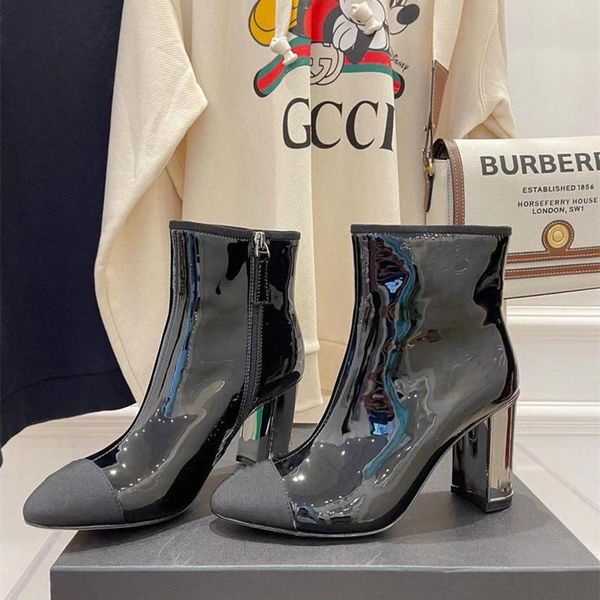 boots patent leather women sqaure heels mixed colors classic design designer woman shoes fashion winter, Black
boots patent leather women sqaure heels mixed colors classic design designer woman shoes fashion winter, Black
