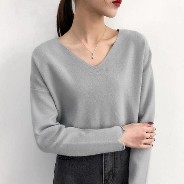 winter oversize v neck women sweater pullovers knitting autumn vintage short long sleeve basic lm021, White;black 
winter oversize v neck women sweater pullovers knitting autumn vintage short long sleeve basic lm021, White;black