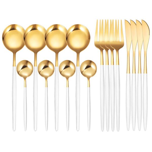 dinnerware sets 16pcs/set white gold cutlery set knives forks tea spoon flatware stainless steel silverware kitchen tableware
dinnerware sets 16pcs/set white gold cutlery set knives forks tea spoon flatware stainless steel silverware kitchen tableware
