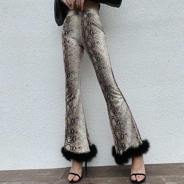 women's pants & capris snake skin animal print streetwear fur hem long flare high waist autumn women slim elegant trousers, Black;white
women's pants & capris snake skin animal print streetwear fur hem long flare high waist autumn women slim elegant trousers, Black;white
