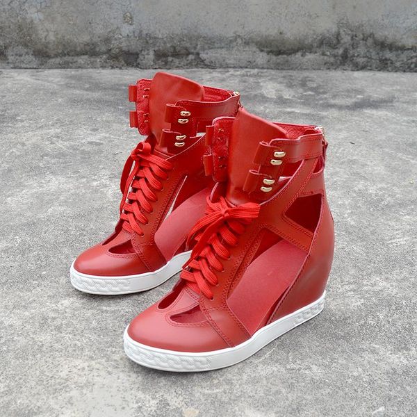 boots summer genuine leather red platform hollow out ankle for women height increasing wedge causal booties back zipe shoes, Black
boots summer genuine leather red platform hollow out ankle for women height increasing wedge causal booties back zipe shoes, Black