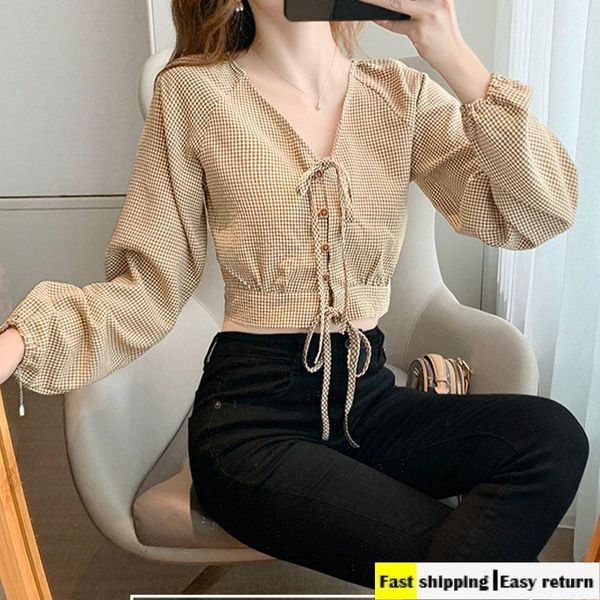 v-neck plaid blouse shirt women's lace up slim chiffon summer autumn female shorts shirts 1, White
v-neck plaid blouse shirt women's lace up slim chiffon summer autumn female shorts shirts 1, White