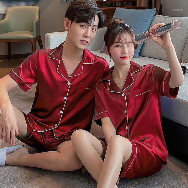 couple pajamas sets silk satin casual male nightwear short sleeved sleepwear plus big siz sleep clothing women nighties suit men's, Black;brown
couple pajamas sets silk satin casual male nightwear short sleeved sleepwear plus big siz sleep clothing women nighties suit men's, Black;brown