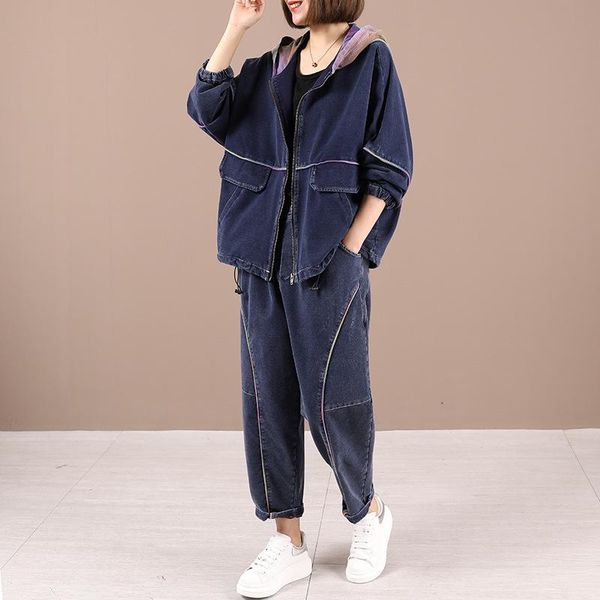 women's two piece pants fairynatural european blue denim zippers and pantalons outfits female hooded loose 2 pcs suit jacket women cas, White
women's two piece pants fairynatural european blue denim zippers and pantalons outfits female hooded loose 2 pcs suit jacket women cas, White
