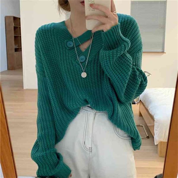 chic apricot knitted sweater women casual button v-neck pullover femme autumn winter retro jumper clothing 210601, White;black
chic apricot knitted sweater women casual button v-neck pullover femme autumn winter retro jumper clothing 210601, White;black