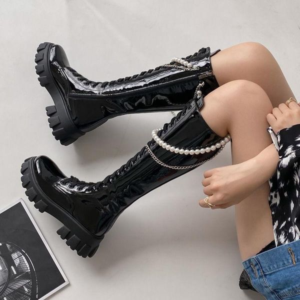 boots autumn and winter round toe thick heel waterproof platform high female side zipper pearl metal chain knee-length, Black
boots autumn and winter round toe thick heel waterproof platform high female side zipper pearl metal chain knee-length, Black