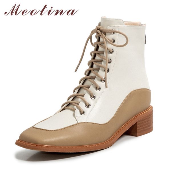 meotina genuine leather thick heels ankle boots women shoes square toe mid heel cross tied zip short boots ladies autumn winter 210520, Black
meotina genuine leather thick heels ankle boots women shoes square toe mid heel cross tied zip short boots ladies autumn winter 210520, Black