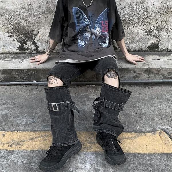 style detachable zipper ribbon women pants distressed washed wide leg jeans high street asian hip hop trousers loose trend, Black
style detachable zipper ribbon women pants distressed washed wide leg jeans high street asian hip hop trousers loose trend, Black