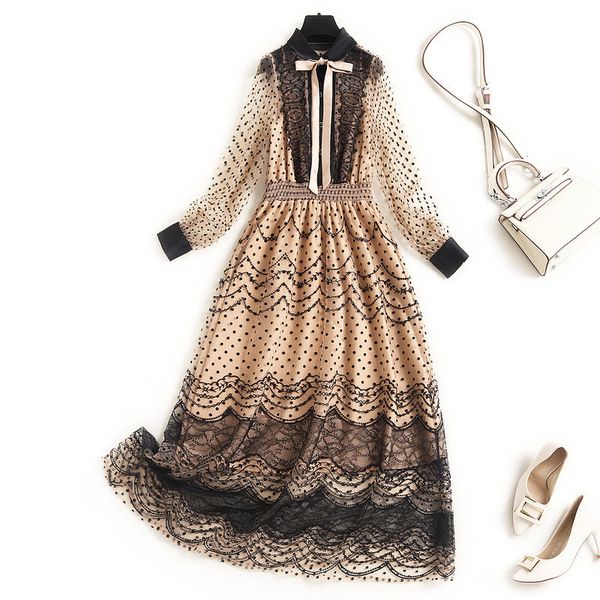 spring designer fashion embroidered lace mesh dress ladies clothes dot robe femme party dresses, Black;gray
spring designer fashion embroidered lace mesh dress ladies clothes dot robe femme party dresses, Black;gray