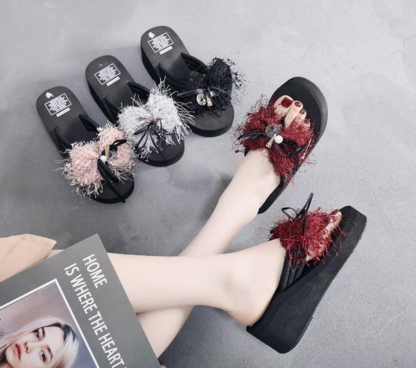 slippers sandal women wear fashion high heel thick bottom herringbone slipper anti slip pearl slope beach shoes, Black
slippers sandal women wear fashion high heel thick bottom herringbone slipper anti slip pearl slope beach shoes, Black