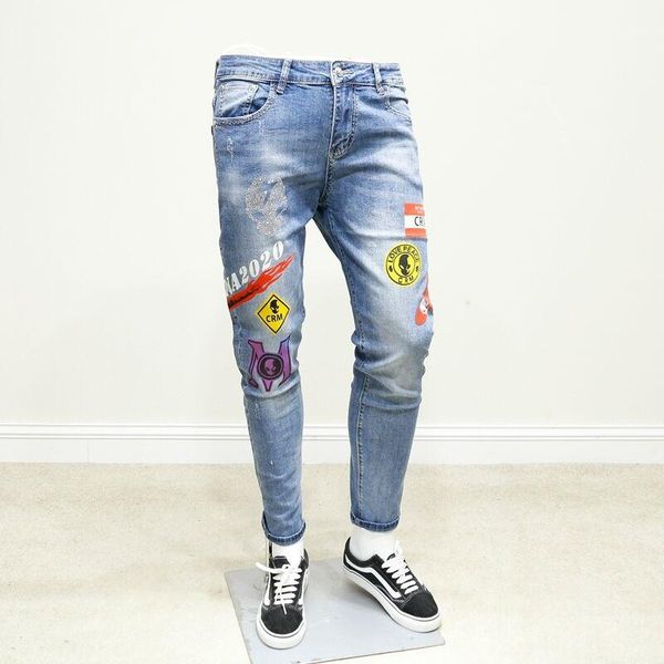 men's jeans fashion design slim vintage pencil pants mens 2021 korean style pockets letter casual ankle length, Blue
men's jeans fashion design slim vintage pencil pants mens 2021 korean style pockets letter casual ankle length, Blue