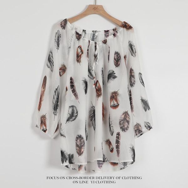 women's blouses & shirts summer feather woman blouse spring chiffon o-neck shirt female, White
women's blouses & shirts summer feather woman blouse spring chiffon o-neck shirt female, White