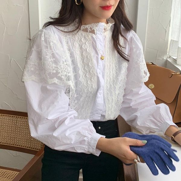sweet heavy lace crochet stitching stand collar shoulder pad puff sleeve shirt design blouse women's blouses & shirts, White
sweet heavy lace crochet stitching stand collar shoulder pad puff sleeve shirt design blouse women's blouses & shirts, White