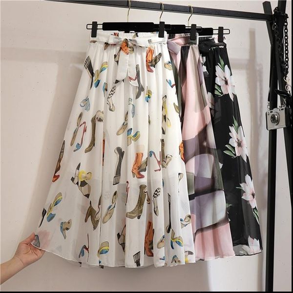 printing long a line spring womens skirts summer high waist sun school midi chiffon pleated, Black
printing long a line spring womens skirts summer high waist sun school midi chiffon pleated, Black
