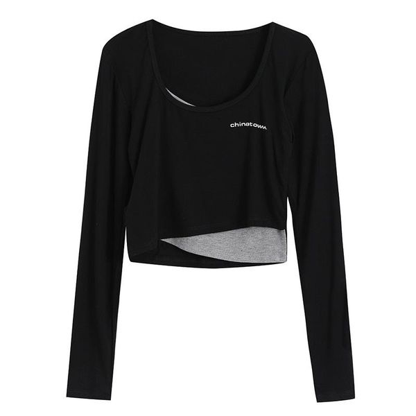women's t-shirt fake two-piece long-sleeved blouse, short scheming design bottoming shirt, autumn slim, White
women's t-shirt fake two-piece long-sleeved blouse, short scheming design bottoming shirt, autumn slim, White