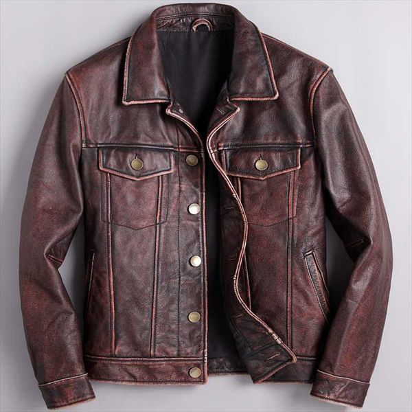 men's leather & faux genuine vintage motorcycle cowhide jacket fashion slim lapel short brown coat, Black
men's leather & faux genuine vintage motorcycle cowhide jacket fashion slim lapel short brown coat, Black