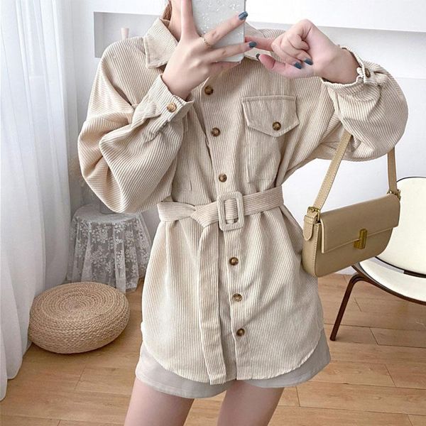 women's jackets vintage woman loose sashes corduroy coats 2021 chic female autumn soft turndown collar outwear ladies elegant pockets, Black;brown
women's jackets vintage woman loose sashes corduroy coats 2021 chic female autumn soft turndown collar outwear ladies elegant pockets, Black;brown