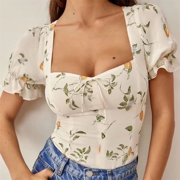 women summer tank fashion print ruffled short sleeve chiffon slim clothing 210524, White
women summer tank fashion print ruffled short sleeve chiffon slim clothing 210524, White