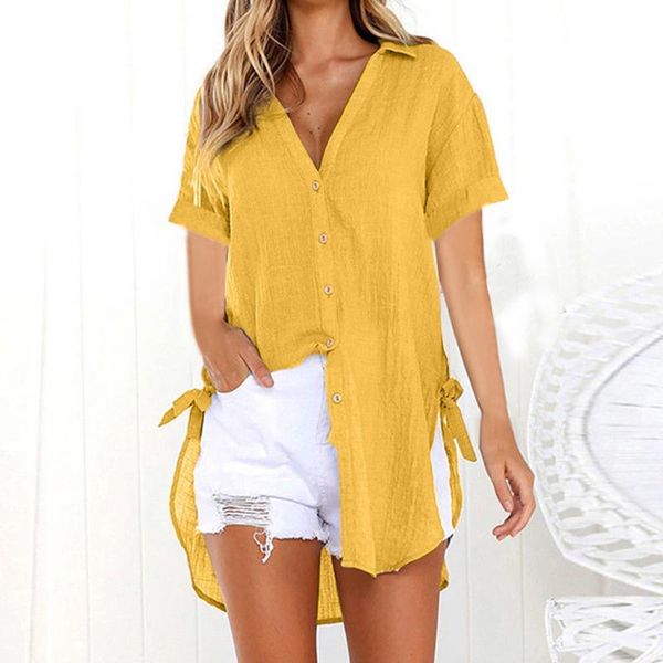 women's blouses & shirts loose button long shirt ladies casual solid color short sleeve v-neck summer plus size blouse, White
women's blouses & shirts loose button long shirt ladies casual solid color short sleeve v-neck summer plus size blouse, White