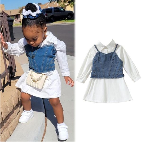 clothing sets 1-7 years toddler girl 2pcs outfits long sleeve button down shirt dress denim camisole set kid spring fall, White
clothing sets 1-7 years toddler girl 2pcs outfits long sleeve button down shirt dress denim camisole set kid spring fall, White