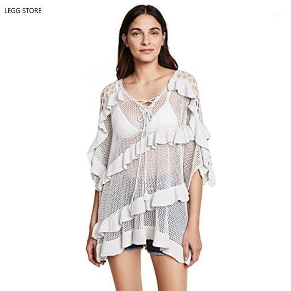 women's swimwear 2021 knitted ruffles bathing suit cover ups crochet beachwear tunic beach bikini up dress robe plage pareo #q439, White;black
women's swimwear 2021 knitted ruffles bathing suit cover ups crochet beachwear tunic beach bikini up dress robe plage pareo #q439, White;black