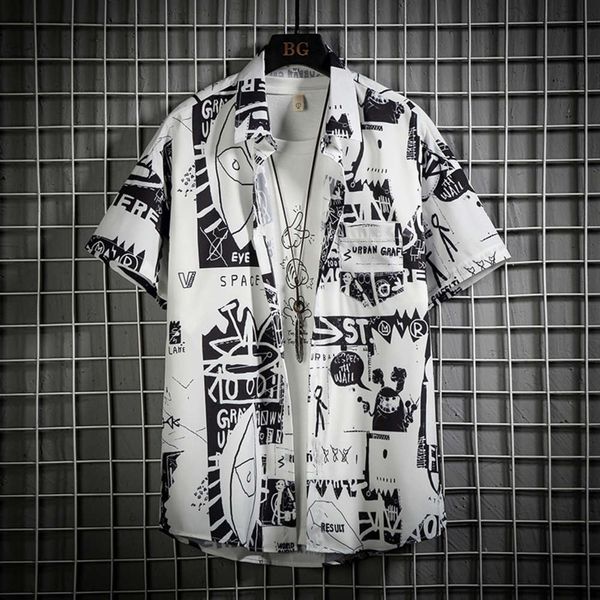 men's casual shirts shirtice silk men's short sleeve summer thin graffiti print 5-sleeve shirt loose large korean fashion stgx, White;black
men's casual shirts shirtice silk men's short sleeve summer thin graffiti print 5-sleeve shirt loose large korean fashion stgx, White;black