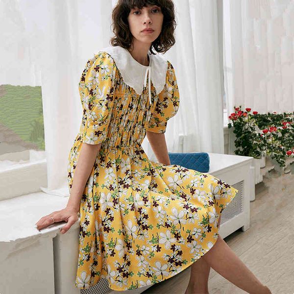 dresses early spring peter pan collar sleeve floral 2021 cute women single breasted yellow flower fit flare short, Black;gray
dresses early spring peter pan collar sleeve floral 2021 cute women single breasted yellow flower fit flare short, Black;gray