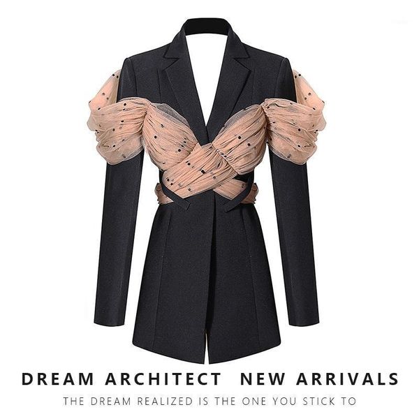 long suit woman 2021 spring polka dot mesh stitching v-neck halter jacket tweed bleizer de mujer women's suits & blazers, White;black
long suit woman 2021 spring polka dot mesh stitching v-neck halter jacket tweed bleizer de mujer women's suits & blazers, White;black