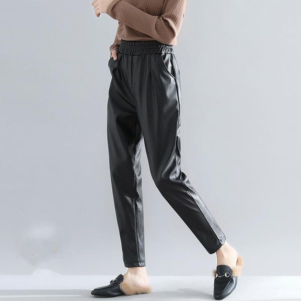 women's pants & capris bornladies style autumn winter plus size casual pu leather harem fashion velvet wide leg, Black;white
women's pants & capris bornladies style autumn winter plus size casual pu leather harem fashion velvet wide leg, Black;white