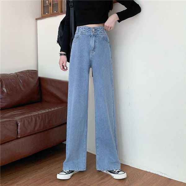 autumn women's jeans pants high waist wide leg loose straight tube show thin design feeling, Blue
autumn women's jeans pants high waist wide leg loose straight tube show thin design feeling, Blue