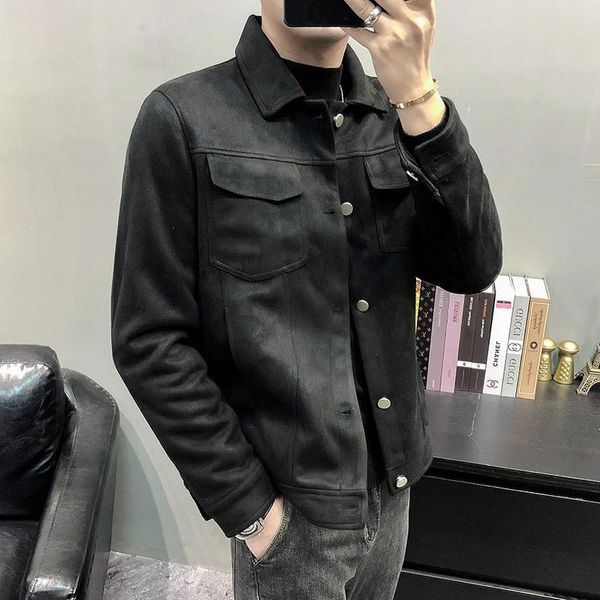 men's jackets 2021 spring autumn fashion suede casual men slim short outerwear male solid color pockets overcoats o80, Black;brown
men's jackets 2021 spring autumn fashion suede casual men slim short outerwear male solid color pockets overcoats o80, Black;brown