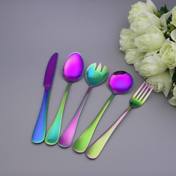 dinnerware sets stainless steel cutlery set main knife soup scoop rainbow color tableware steak dinner salad fork fancy suit 5pcs/set
dinnerware sets stainless steel cutlery set main knife soup scoop rainbow color tableware steak dinner salad fork fancy suit 5pcs/set