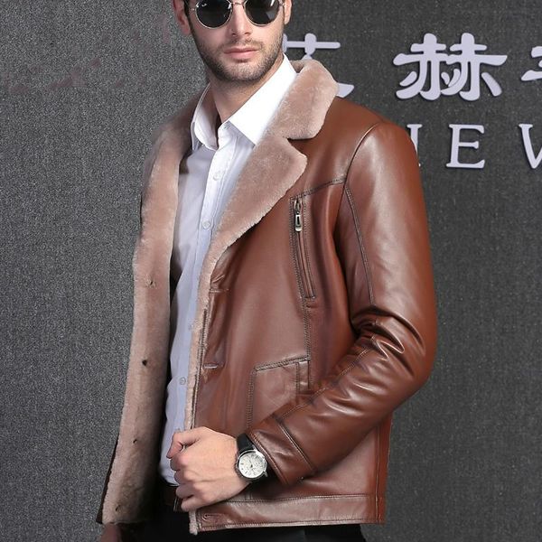 men's leather & faux genuine fur coat men sheep shearing natural wool real jacket jaqueta de couro 1606 yy1148, Black
men's leather & faux genuine fur coat men sheep shearing natural wool real jacket jaqueta de couro 1606 yy1148, Black
