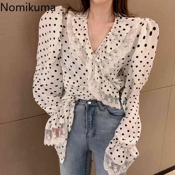 nomikuma polka dot long sleeve shirt women lace patchwork v neck short chiffon blouse chemises femme blusas mujer 210514, White
nomikuma polka dot long sleeve shirt women lace patchwork v neck short chiffon blouse chemises femme blusas mujer 210514, White