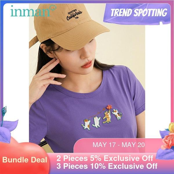 women's t-shirt inman summer women flower wool felt three-dimensional cat embroidered comfortable skin-friendly short sleeve top, White
women's t-shirt inman summer women flower wool felt three-dimensional cat embroidered comfortable skin-friendly short sleeve top, White